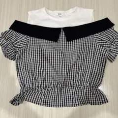 a.v.v 半袖カットソー ギンガムチェック 150cm 肩出し　夏服　子供服のサムネイル