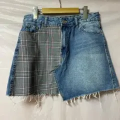Bershka チェック柄デニムミニスカートのサムネイル