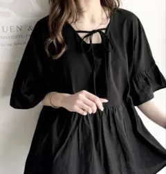【美品】オーバーサイズトップス(半袖) 2way ブラック シャツ Tシャツのサムネイル