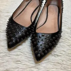 DIESELスタッズ付きブラックフラットシューズ