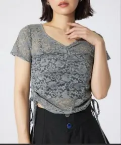 バストギャザーデザインレースカットトップス 半袖 夏服 シアートップスのサムネイル