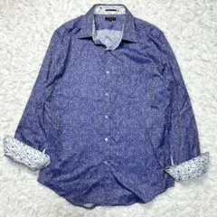 【美品】ポールスミス 長袖シャツ 花柄 総柄 ブルー XLサイズ 大きめサイズ