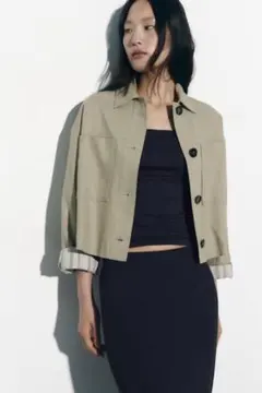 ZARA ザラ　リネンブレンド　クロップドジャケット