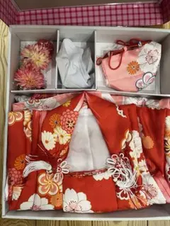 七五三用 赤とピンクの花柄着物セット　三歳用