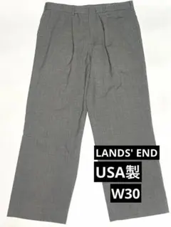 90s USA製 ランズエンド ワンタック ウール スラックス グレー W30のサムネイル