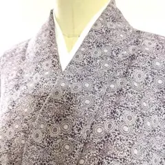 6k1243 着物　袷　小紋　紫　白　花柄　和装　洗える着物