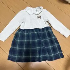 ミキハウス　アイボリー チェック柄 バイカラー　ワンピース　100