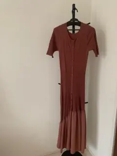 Urban Research ブラウン 半袖 ロングワンピース リブ編み