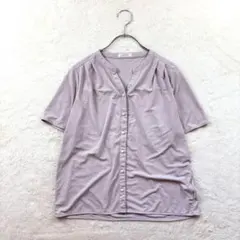 ✨【グラシア】S スモークピンク ブラウス 半袖 キーネック パールビーズボタン