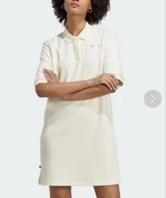 adidas originals ポロワンピース M アイボリー 半袖 刺繍ロゴ