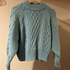 【美品】Heatherケーブル編み ニットセーター Fサイズ 水色 秋冬