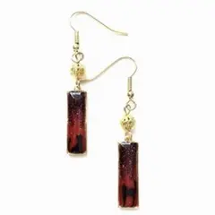 和風　赤色　藤の花と黒猫　シルエット　短冊　ピアス　小