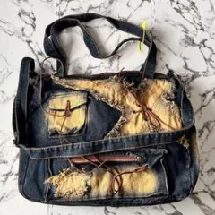 【新品未使用】デニム トートバッグ ダメージ加工 Y2K グランジ 大容量