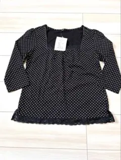 【新品】ドット柄五分袖レース付きトップス