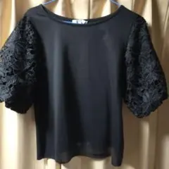 レース袖　黒　半袖　Tシャツ　M