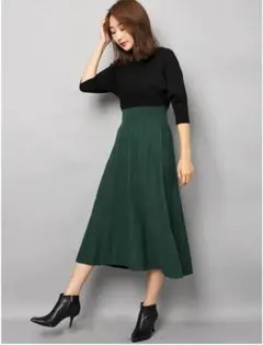 FRAY I.D ウールカシミアプリーツミモレワンピース グリーン