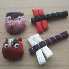 ハンドメイドマスコット ブローチふくろう トンボ