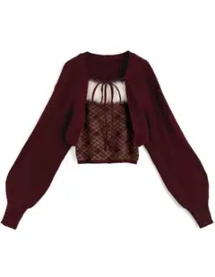 GRL アーガイル柄ファーキャミソール×ボレロニットアンサンブル[an1840]