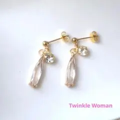 【大人透明感】クリアドロップ×ゴールド 揺れるピアス／イヤリング