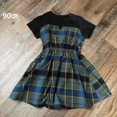 GU 女の子　チェック柄切替ワンピース　90㎝のサムネイル
