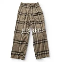 JUNRED ベージュ チェック柄 ワイドパンツ Lサイズ カジュアル