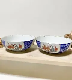 有田焼 西山窯 中鉢 輪花鉢 金彩 花柄 和食器 2客組