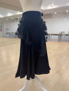 ラインストーン輝く】新品オーバーメッシュフリル付きワイドパンツ 黒
