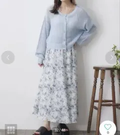 レトロガール　細プリーツロングスカート　フリーサイズ　花　フラワー　青　ブルーのサムネイル