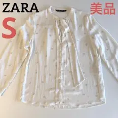 ZARA ザラ ペイズリー柄ボウタイ長袖ブラウス