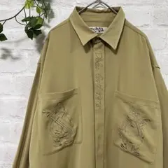 メンズ イエロー系 ブルドッグ 刺繍 ヴィンテージ  コーデュロイ系 シャツのサムネイル