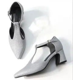 【箱付き】シルバー グリッター ストラップ ハイヒール