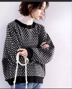 classicalelf 2way配色ジャガードオーバーサイズニットカーデ