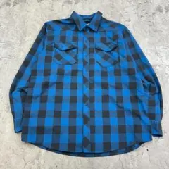 c*r様 エルエルビーン　ブロックチェック　ウエスタン　長袖シャツ　古着　ブルー