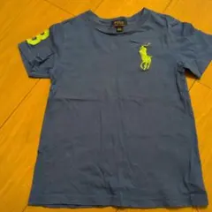 Polo Ralph ブルー Tシャツ 4/4T　ビッグポニー　蛍光黄緑