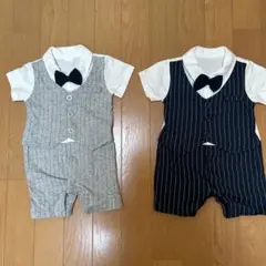 ベビー服　フォーマル　セレモニー　 グレー、黒　ストライプ　双子