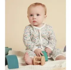 プチバトー　花柄コットンロンパース 60cm