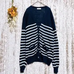 バックナンバー　カーディガン（XL）ボーダーネイビー　大きいサイズa2052Nのサムネイル