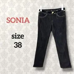 ソニアリキエル【38】デニムパンツ ジーパン ストレッチ デザインボタン 花柄