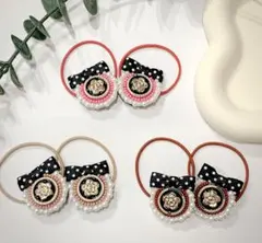 No.19 2個セット！パール刺繍ヘアゴム