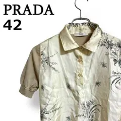 【希少】PRADA プラダ シルク カシミヤ 花柄 ポロシャツ 上品 絹【42】のサムネイル