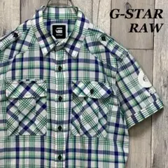 ジースターロゥ　G-STARRAW 半袖　シャツ　チェック柄　胸ポケット　M
