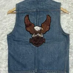 HARLEY-DAVIDSON デニムベスト　刺繍 鷹 イーグル XS〜S相当のサムネイル