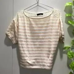 【& by P&D】トップス ボーダー柄 レースデザイン ピンク×白 38