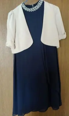 ネイビーノースリーブワンピース/ボレロ/リボンベルト