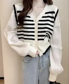SHEIN ストライプ カーディガン ニット