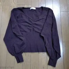 dazzlinブラウン Vネック ニットバルーンスリーブ F