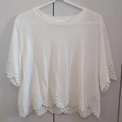 H&M カットソー 半袖 アイレットレース ホワイト Mのサムネイル