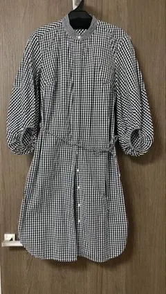 美品ローレンラルフローレンギンガムチェック前釦シャツワンピース