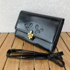極美品/タグ付】ハナエモリ チェーンショルダーバッグ 蝶型押し レザー
