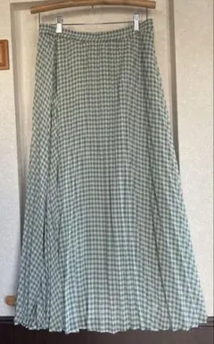 GU ギンガムチェック ロングスカート グリーン 白 フレア ウエストゴム XL